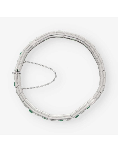 Pulsera semirrÃ­gida en oro blanco 18kt con brillantes y esmeraldas
