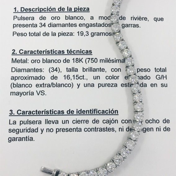 Pulsera riviere oro blanco 18kt con brillantes y certificado