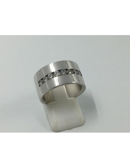 Anillo ancho en oro blanco y brillantes