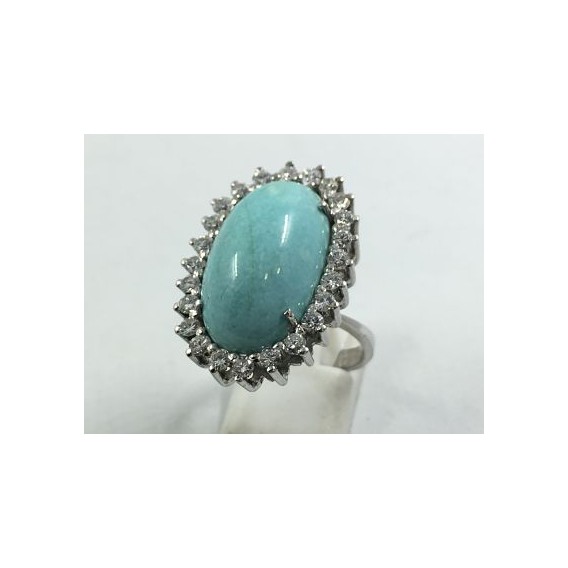 Anillo de oro blanco, brillantes y turquesa