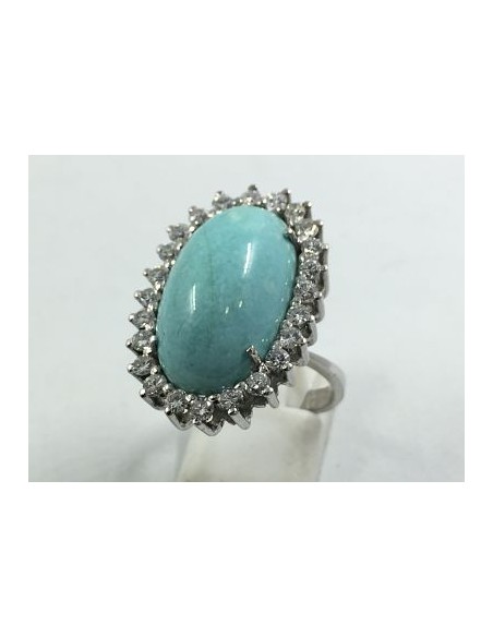 Anillo de oro blanco, brillantes y turquesa