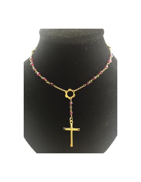 Collar tipo rosario en oro con piedras de color