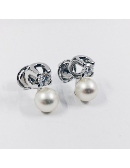 Pendientes tu y yo en oro, perlas y brillantes