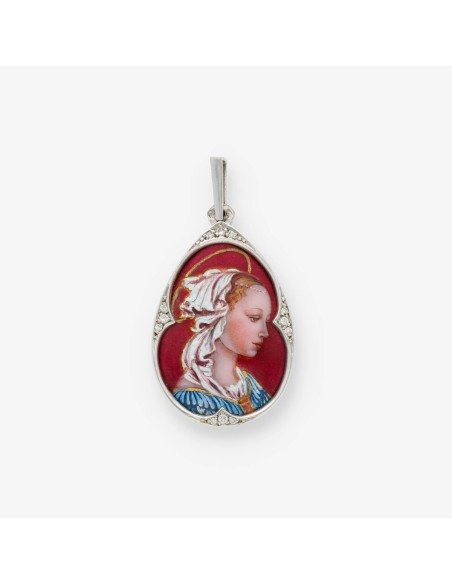 Colgante medalla en oro blanco 18kt y esmalte