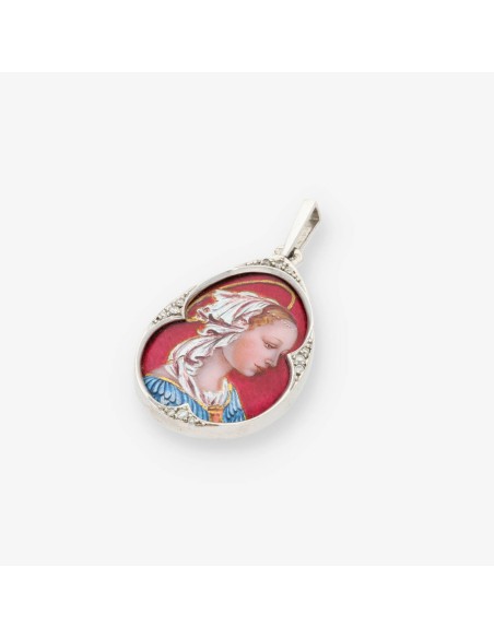 Colgante medalla en oro blanco 18kt y esmalte