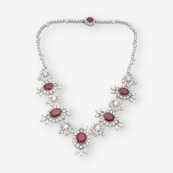 Gargantilla en oro blanco 18kt con rubÃ­ y brillantes