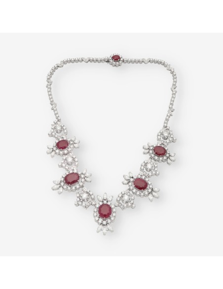 Gargantilla en oro blanco 18kt con rubÃ­ y brillantes