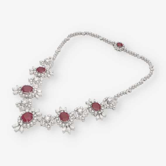 Gargantilla en oro blanco 18kt con rubÃ­ y brillantes