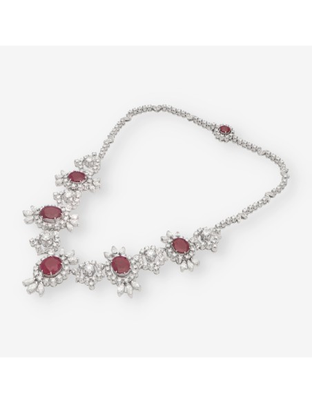 Gargantilla en oro blanco 18kt con rubÃ­ y brillantes