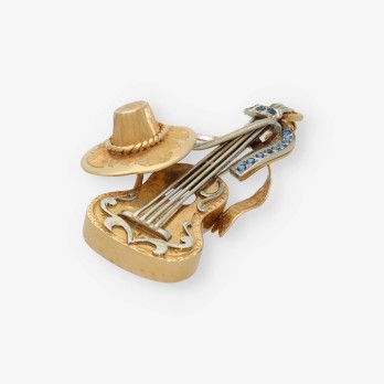 Broche sombrero y guitarra oro 18kt 2