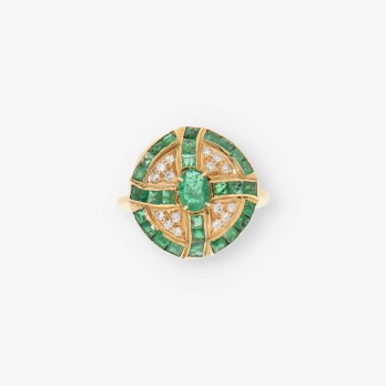 Anillo en oro 18kt con brillantes y esmeralda
