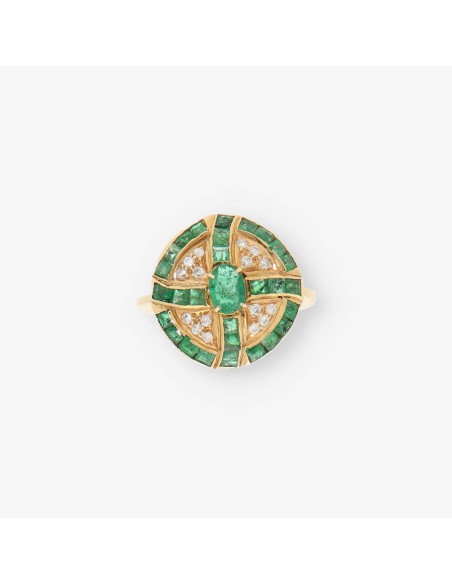 Anillo en oro 18kt con brillantes y esmeralda