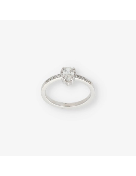 Anillo oro blanco 18kt  diamante central talla pera