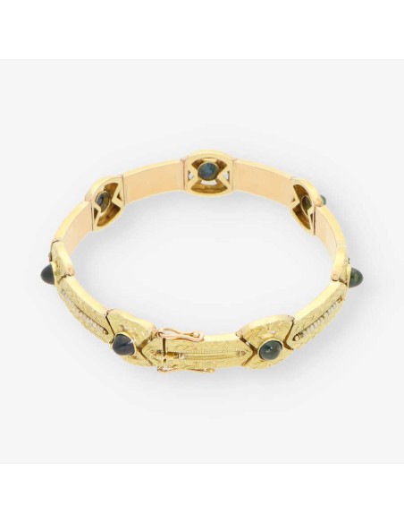Pulsera oro perla y piedra azul
