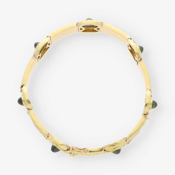 Pulsera oro perla y piedra azul 2