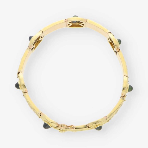 Pulsera oro perla y piedra azul