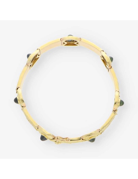 Pulsera oro perla y piedra azul