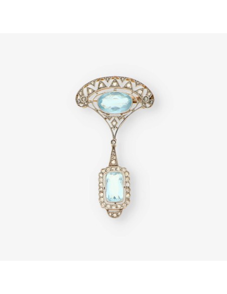 Broche oro aguamarina y diamantes
