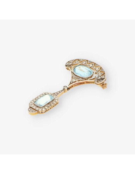 Broche oro aguamarina y diamantes