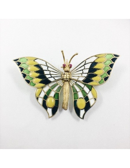 Broche de oro y esmaltes en forma de mariposa