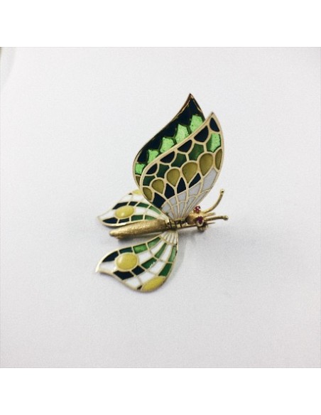 Broche de oro y esmaltes en forma de mariposa