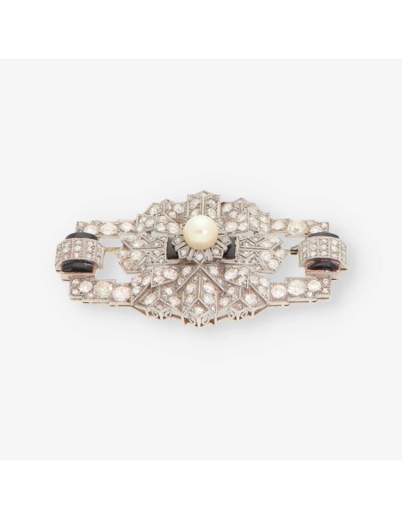 Broche vitage en oro blanco 18kt con brillantes