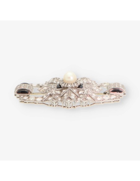 Broche vitage en oro blanco 18kt con brillantes