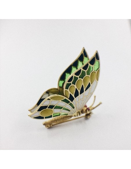 Broche de oro y esmaltes en forma de mariposa
