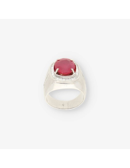 Anillo oro blanco rubi y bri