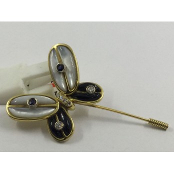 Broche mariposa en oro, brillantes, zafiros, nÃ¡car y Ã³nix