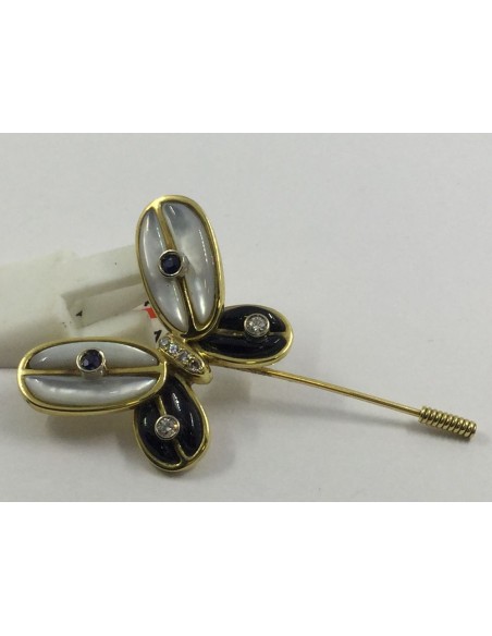 Broche mariposa en oro, brillantes, zafiros, nÃ¡car y Ã³nix