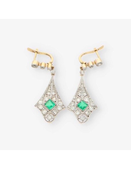 Pendientes en oro 18kt con diamantes y esmeralda