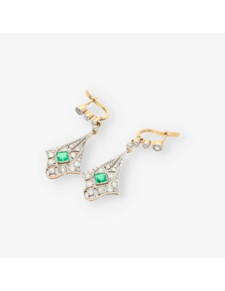Pendientes en oro 18kt con diamantes y esmeralda