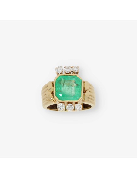 Anillo en oro 18kt con esmeralda y brillantes