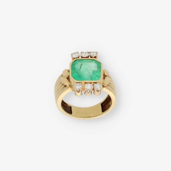 Anillo en oro 18kt con esmeralda y brillantes 2