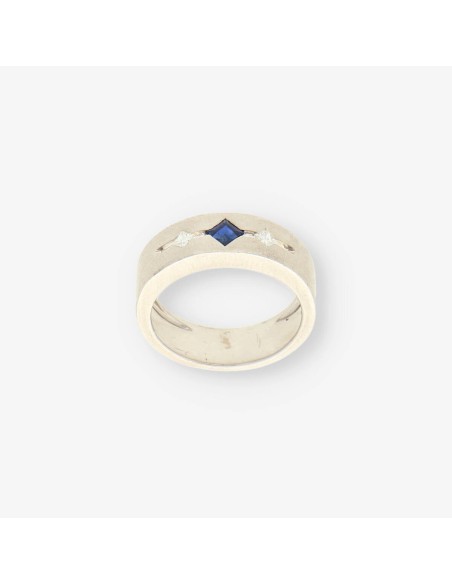Anillo oro blanco, zafiro y bri