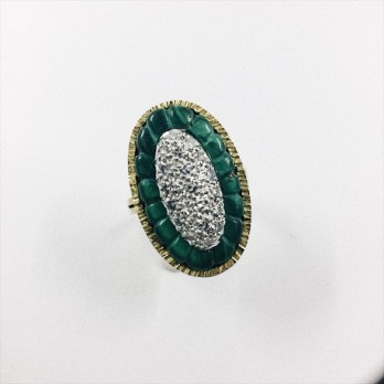 Anillo de oro, brillantes y malaquita 2
