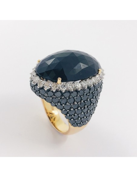 Anillo en oro rosa 18kt con brillantes y Ã³nix