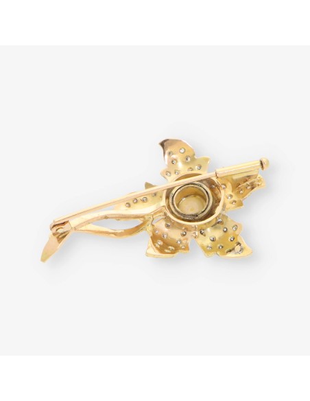 Broche oro, perla y bri