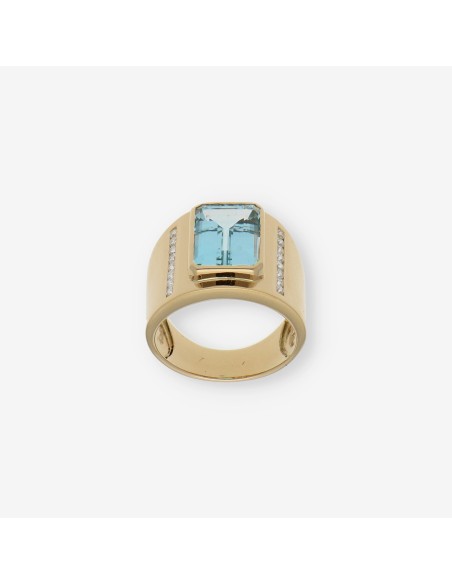 Anillo en oro 18kt con piedra azul y Brillantes