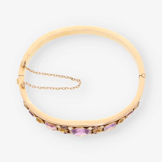 Pulsera oro, piedra color y diamante