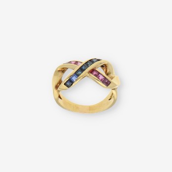 Anillo en oro 18kt con piedra roja y azul 2
