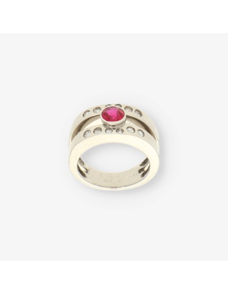 Anillo oro piedra roja y bri