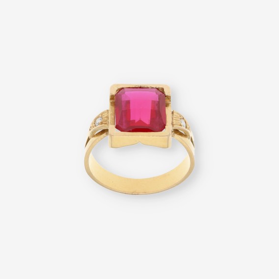 Sello en oro 18kt con Brillantes y piedra roja
