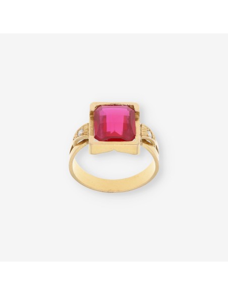Sello en oro 18kt con Brillantes y piedra roja